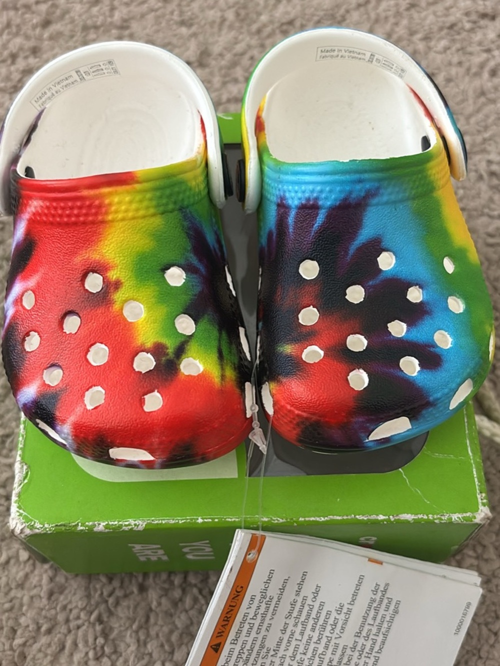 CROCS Kids Tie-Dye Clog Sandals - Red Blue Green Yellow Purple